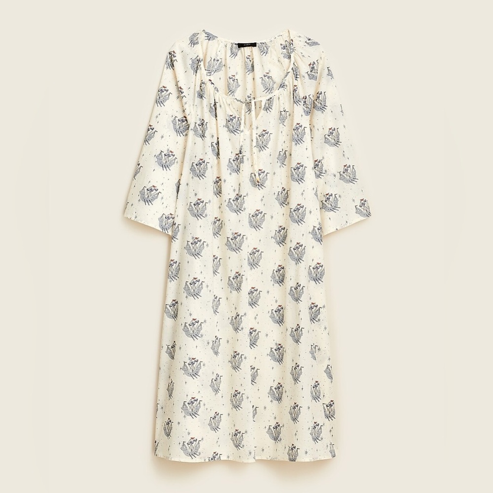 NEW J. Crew Long-Sleeve Pajama PJ Dress Nightgown Swaying Ships Print L/XL